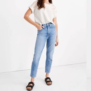 Madewell The Mom Jean in Melva Wash 100 % cotton high rise tapered leg